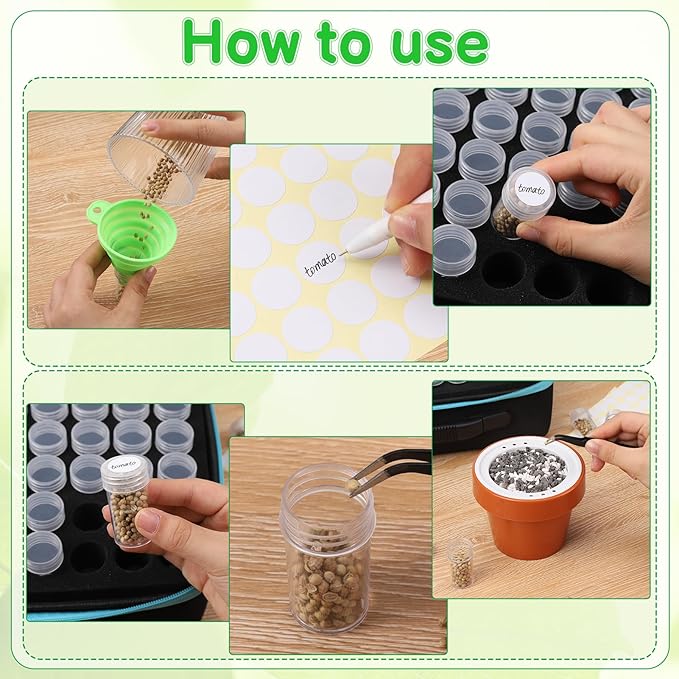 Seed Storage Organizer Box, 57 Slots Seed Collection Containers Seed Storage Box with Label Tweezer Funnel,Gardening Seed Keeper Set for Flower Plants Garden(2 Size)