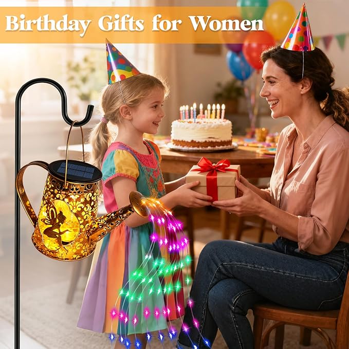 Solar Watering Can Lights, Fairy Gifts for Mothers Day Women Mom Grandma Birthday, Waterproof Outdoor Multicolor Garden Decor Large Hanging Solar Lantern Fairy Lights for Patio Porch Flowerbed Pathway