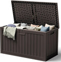 240 Gallon HDPE Deck Box Outdoor Indoor Waterproof Storage Box for Patio Furniture, Pool Accessories, Garden Tools, and Cushion Storage, Brown