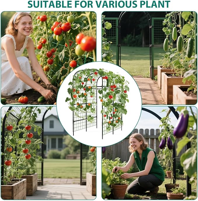 Metal Garden Arch Trellis, 7.3Ft Black for Raised Beds, Plant Support for Cucumbers & Climbing Vegetables