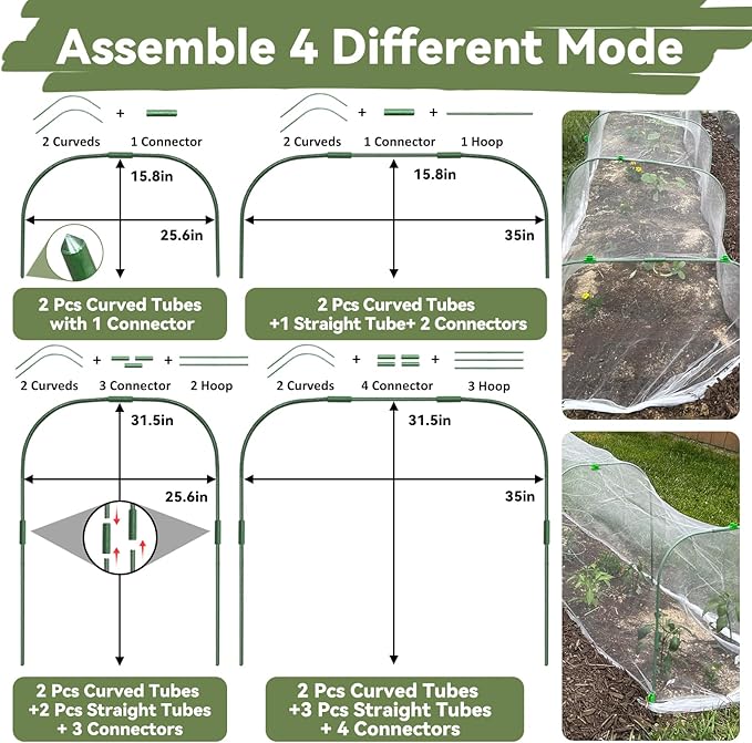 Garden Mesh Netting Kit for Raised Beds, 8 * 26FT Ultra Fine Plant Netting Covers with 6 Pcs Wide Garden Hoops & 12 Clips, Row Cover Net Protect Greenhouse Fruit Vegetable Flowers from Birds Bugs
