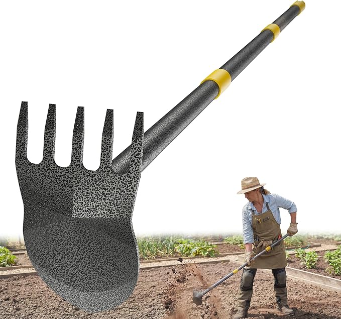 Hoe Garden Tool Heavy Duty Long Handle Manual Weeder Puller Tool for Weeding Loosening Soil 2 in 1 Garden Hoe Adjustable 31-46 Inch Steel Shaft for Gardening Yard Lawn Patio