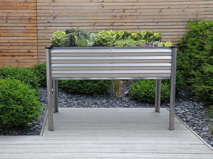 Galvanized Raised Garden Beds Outdoor with Legs // 48×24×31in Elevated Planter Box for Vegetables, Flowers (Silver) // Large Metal Garden Bed for Backyard Patio Gardening