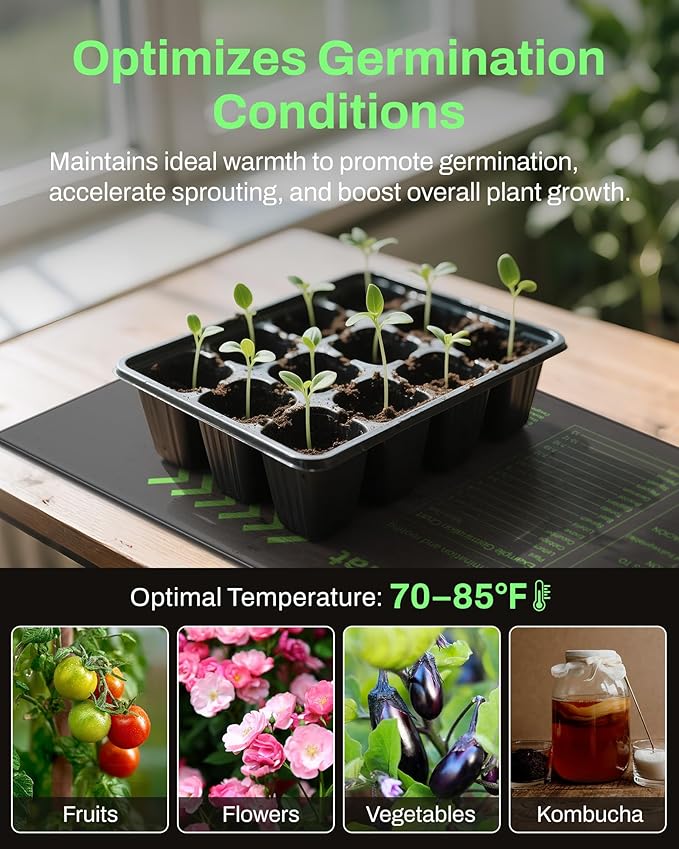 BN-LINK Seedling Heat Mat with Thermostat Controller Combo Set, 10" x 20.75" Plant Heating Mat for Seed Starting with Temperature Control for Indoor Growing, Plants Germination