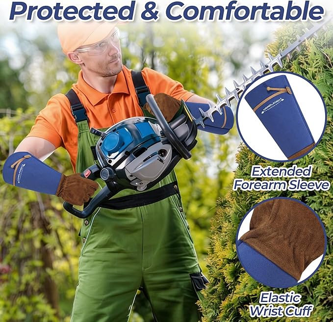 HLDD HANDLANDY Long Gardening Gloves for Women Men - Leather Rose Pruning Gloves Thorn Proof - Breathable Working Glove