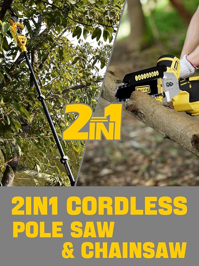Electric 2-in-1 Cordless Pole Saw & 8" Chainsaw, Brushless Tree Saw with 4.0Ah Battery, Extendable Tree Trimmer for High Branch Pruning & Limb Cutting