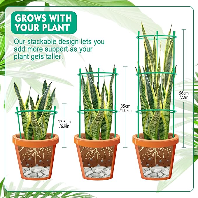 42 Pack Plant Support Stakes for Indoor Plants Stackable Plant Sticks Support with Adjustable Cages Green Trellis for Potted Plants (XSX-ZWZJ-1, Plant Support Stakes, 42, ZWZJ-1)