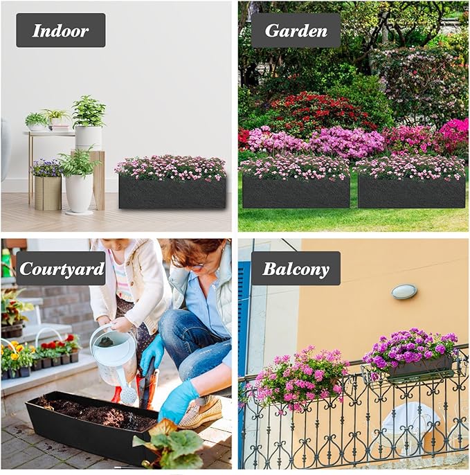 Square Grow Bags, Garden Fabric Planter Container with Handles Bed Flower Vegetables Pots 1MM Thickness Economic Colorful (Black,19.69x11.81x7.87 Rectang)