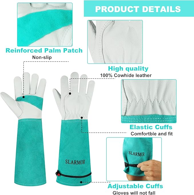 Long Gardening-Gloves Women/Men - Thorn proof Rose Pruning Heavy Duty Gauntlet, Best Garden Gifts for Gardener (Large, Green)