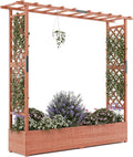 Raised Garden Bed with Trellis, Wood Planter Box with Hanging Roof & Drainage, Elevated Garden Bed for Climbing Plants, Vegetables, Flowers