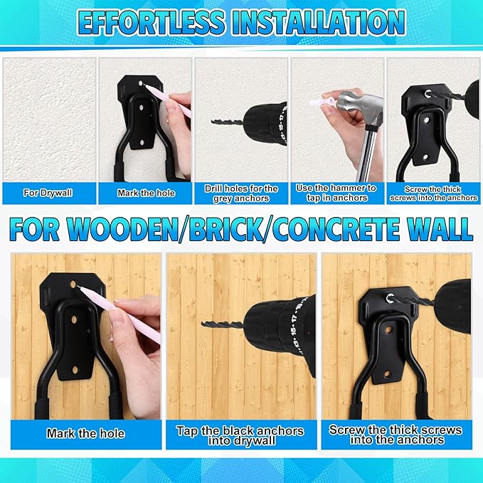 6 Pack Garden Power Tool Hooks String Trimmer Garage Wall Mount Holder Rack Heavy Duty Utility Hangers for String Trimmer Leaf Blower Lawn Equipment Tool Organizers and Storage Accessories