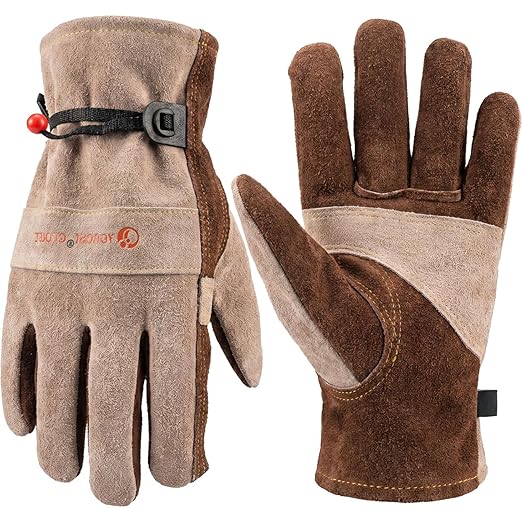 Leather Work Gloves for Women with Cotton Lining, Thorn Proof Gardening Gloves for TIG/MIG Welding, Construction (Brown, XX-Large)