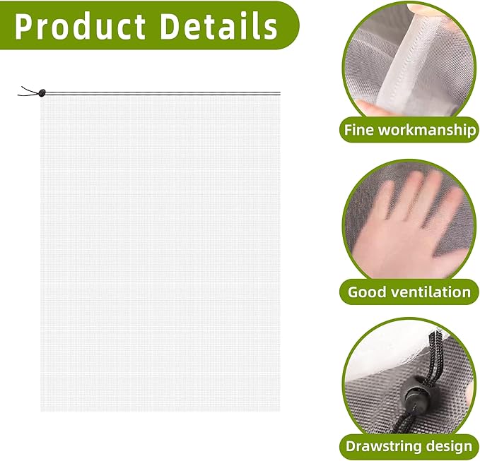 6.2 x 8.2 Feet Insect Bird Barrier Netting Mesh with Drawstring, Garden Bug Netting Plant Cover for Protect Plant Fruit Flower from Insect Bird