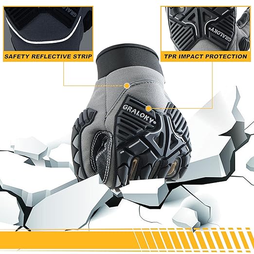 Safety Work Gloves Men Women, TPR Impact Gloves for Men Women, Anti-Vibration Gloves, Touch Screen Heavy Duty Work Glove for Gardening Construction Mechanic, Leather Tactical Glove, Medium