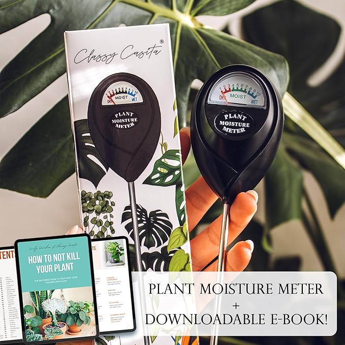 Classy Casita 3-in-1 Garden Soil Tester- Three Way Plant Soil Test Kit to Measure Soil Moisture, pH-Value, and Sunlight, and Classy Casita Soil Moisture Meter w/Plant Watering & Care eBook, White