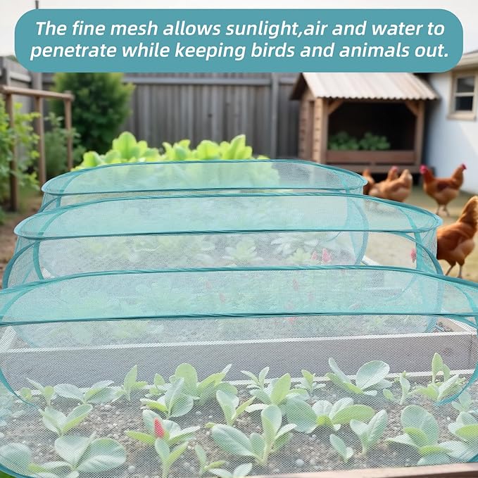 4 Pcs Pop Up Garden Plant Covers, 39" x 18" x 16" Mesh Plant Protector Net with 32 Ground Stakes Foldable Vegetable Fruit Flower Garden Bed Cover Guard from Birds Animals