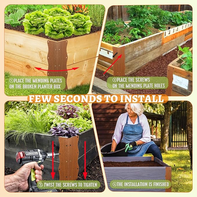8 Pcs Raised Garden Bed Corner Brackets Heavy Duty Metal Raised Bed Corners and Connectors for Wood(11"x3"x3"), Brown L-Shape Wavy Connectors with Screws, fits for 20"-24" Raised Beds