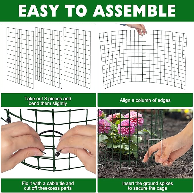 Unves 10 Set Plant Protectors from Animals, 30 Pcs 12" x 12" Wire Plant Cages for Outdoor Plants-Covers Protect Vegetables Flowers from Animals, Prevent Rabbit & Chicken Entering