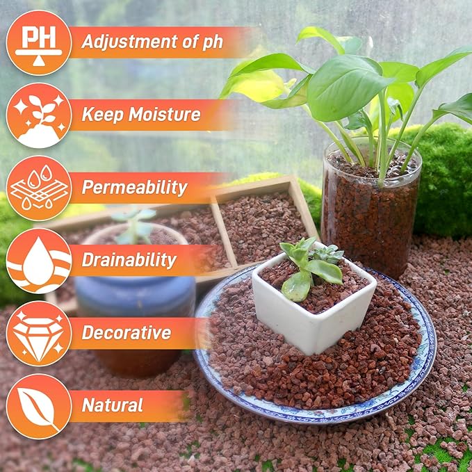 Mulctun 45Lb Horticultural Lava Rock - Succulent Soil Amendment, Decorative Cactus Soil Potting Mix, Volcanic Rock for Aquarium, Fairy Gardening Top Dressing Plant Drainage