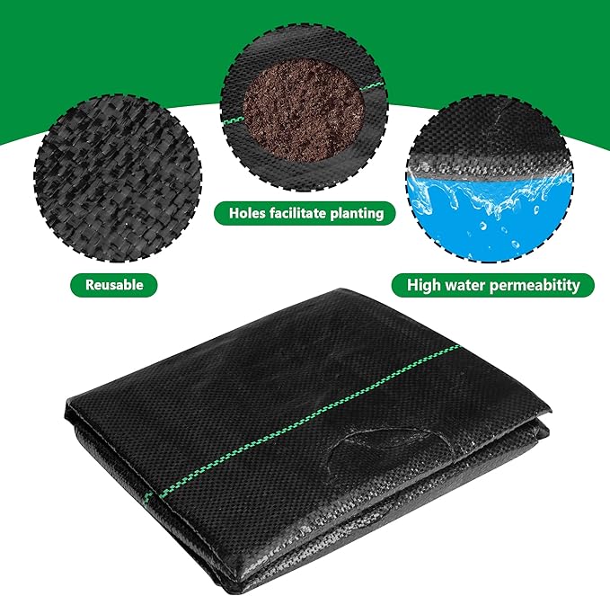 codree 13 x 4 Ft Garden Weed Barrier Landscape Fabric with Planting Holes- Heavy-Duty Garden Weed Control Barrier- Weeds Block Gardening Mat with 6 Ground Nail for Outdoor Garden