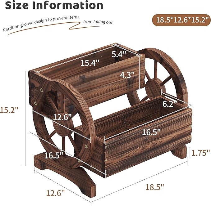 FILWH Wooden Wagon Planter Box for Indoor Outdoor Garden Planter Wood Planter Boxes Flower Planters Outdoor with Wheels Planter for Flowers Herbs Vegetables(Carbonized)