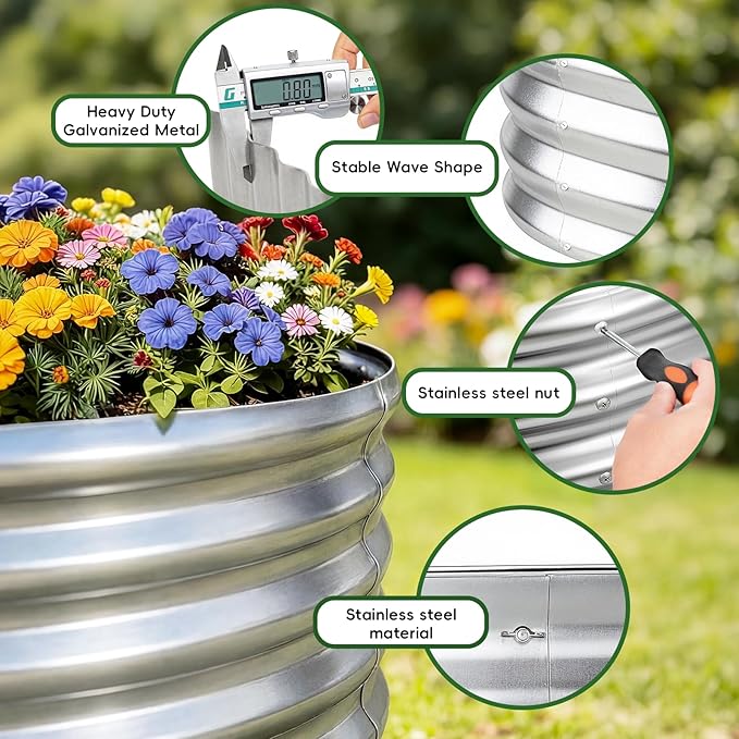 AHEONLAR 3Pack 3x2x2ft Galvanized Raised Garden Beds Outdoor, Oval Raised Beds for Gardening Metal Planter Boxes for Planting Vegetables, Fruit, Herb, Silver