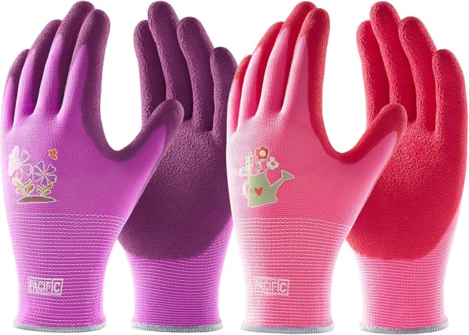 PACIFIC PPE 6 Pairs Gardening Gloves for women and Ladies, Rubber Coated Garden Gloves, Outdoor Protective Work Gloves, Small, Purple & Red