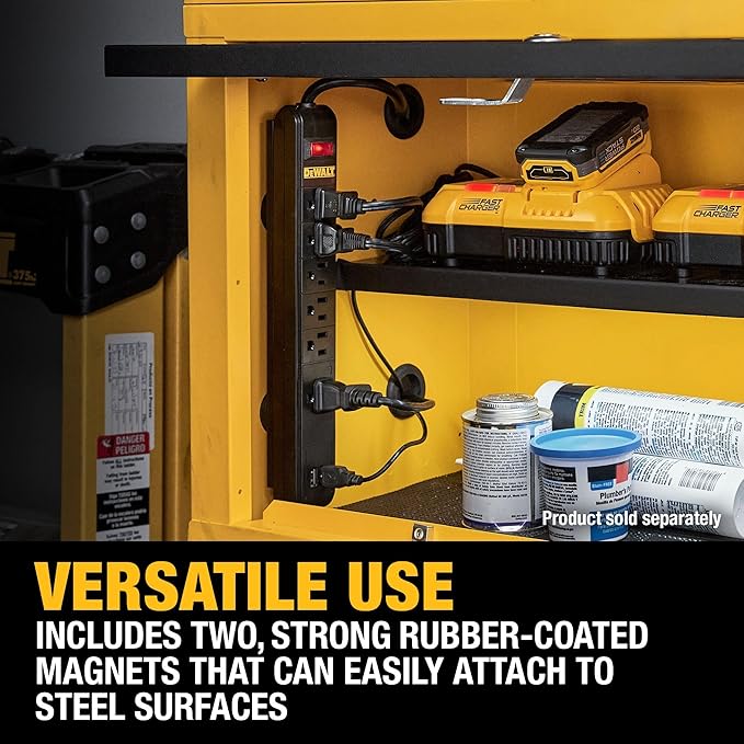 DEWALT Magnetic Power Strip with 6 Power Outlets, DEWALT Workshop Storage System Compatible (DWST82693)