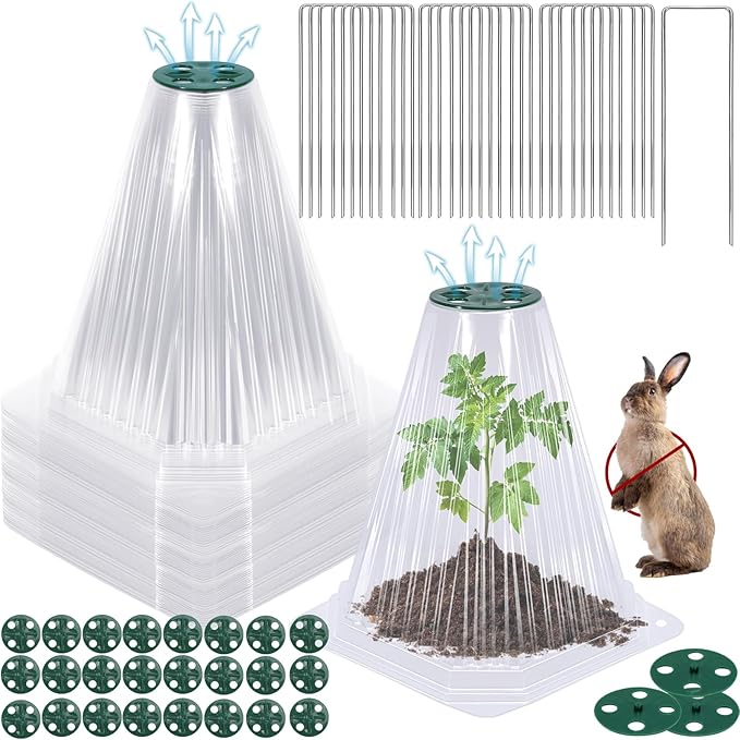 40 Pack Garden Cloches for Plants with 80PCS Ground Stakes,Clear Reusable Bell Covers with Rotatable Vent for Plant Protection,Garden Protector from Animals Birds Chicken,7.9" H X 6.7" D