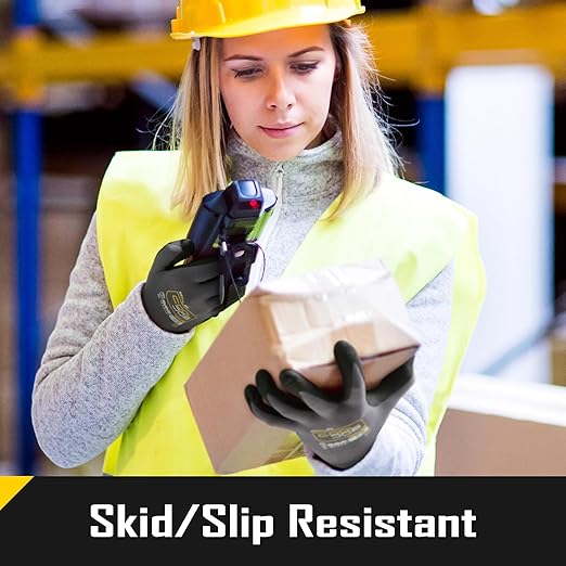 COOLJOB 36 Pairs Safety Work Gloves Microfoam Nitrile Rubber Coated, Seamless Knit Nylon Gloves with Full Fingers Touchscreen, Grip Nitrile Dipped, Ideal for Warehouse, Home Improvement, Grey Small