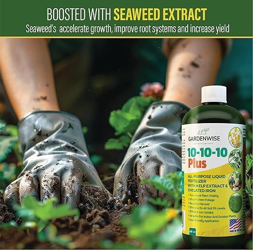 GARDENWISE 10-10-10 Fertilizer & 20-20-20 Water Soluble Fertilizer Bundle for All Purpose Plants - Liquid Fertilizer with Seaweed Kelp & Iron - Plant Food Outdoor & Indoor Plant Food, 8oz & 1/2 Quart