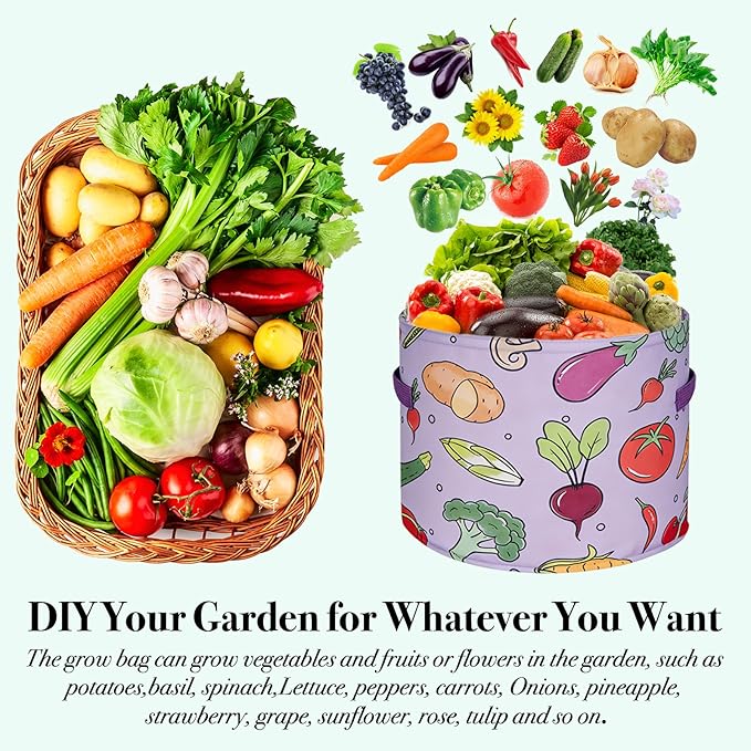 10 Gallon Grow Bags, Colorful Printed Plant Grow Bags, Fabric Planters Garden Bgas Garden Pots, Double-Layer Fabric Design, Dirty-Proof