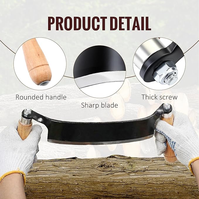 8'' Draw Knife Woodworking Curved Debarking Tool with Ergonomic Handle, 1095 High Carbon Steel Blade, Durable & Sharp, for Tree Pruning, Woodworking, and Bark Stripping