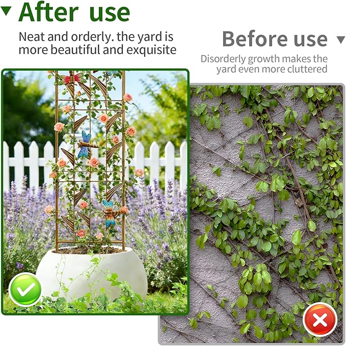 4 Pack Metal Garden Trellis with Colorful Dragonfly Outdoor Decoration Arched Fence Trellis for Climbing Plants for Patio, Backyard