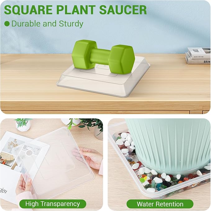GREANER 6 Packs Square Clear Plant Saucer 6 8 10 Inch, Plastic Flower Plant Pot Saucer, Plant Watering Tray for Planter Pots, Flower Plant Drip Trays for Indoor & Outdoor Plants