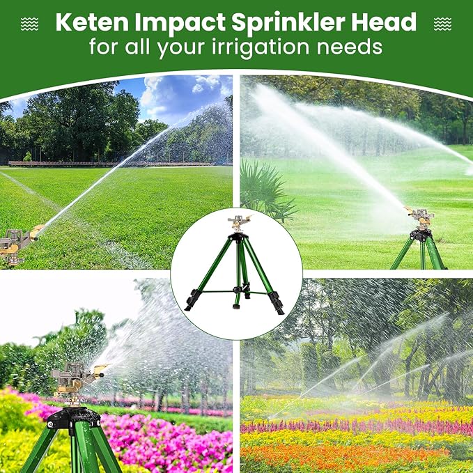 Keten Impact Sprinkler on Tripod Base, 2 Pack Lawn Sprinklers for Yard with 360 Degree Large Area Coverage, Extra Tall Heavy Duty Water Sprinkler for Lawn/Yard/Garden