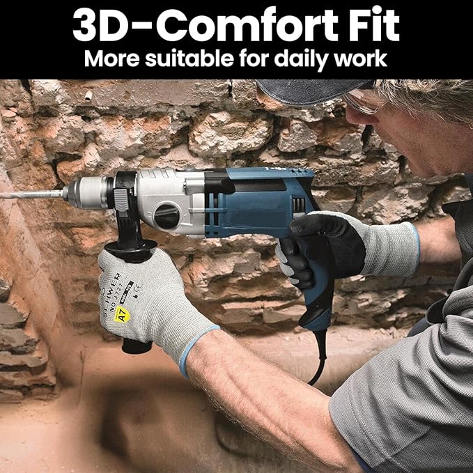 3 Pairs High Level Cut Resistant Work Gloves for High Risk Work, ANSI A7 Cutting Gloves with Reinforced Thumb, Used for WoodWorking, Construction, Non Slip, Durable, Breathable & Cool, XXL, PR3727