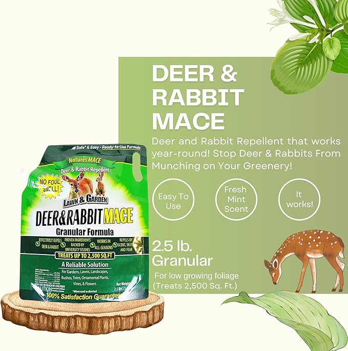 Nature's MACE Deer and Rabbit Mace, Deer Repellent for Plants, Repel Deer from Your Garden, Flowers, Yard, Protect Plants Fast, Deer Deterrent, Create a Deer Free Barrier, Pet & Plant Safe, 2.5 lb