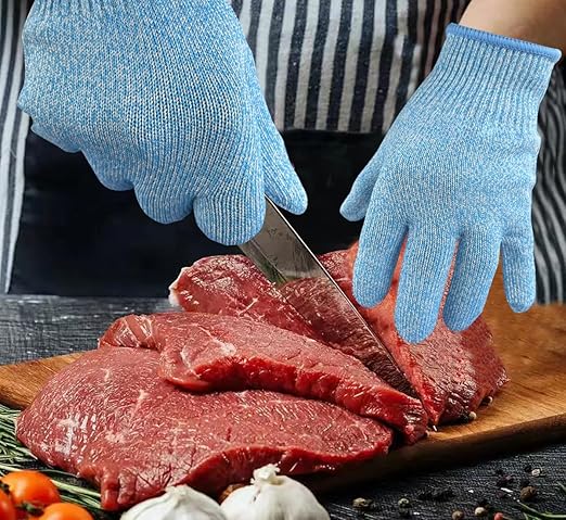 Cutting Gloves, 2 Pairs of Cut Resistant Gloves Food Grade, Cut Resistant Gloves for Kitchen, Oyster Shucking, Fish Fillet Processing, Carving Wood and Gardening(Medium-Blue)
