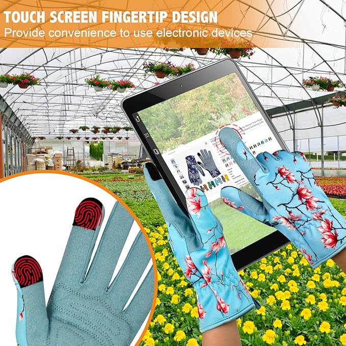 Leather Gardening Gloves for Women Garden Gloves Thorn Proof Touch Screen Design Heavy Duty Working Yard Gloves