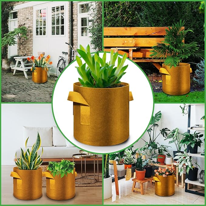 12-Pack 10 Gallon Plant Grow Bags, Thickened Nonwoven Fabric Pots with Handles, Vegetable Planter Bags Containers, Cloth Planters for Garden Vegetable/Flower/Plant/Fruits Outdoor (Brown)