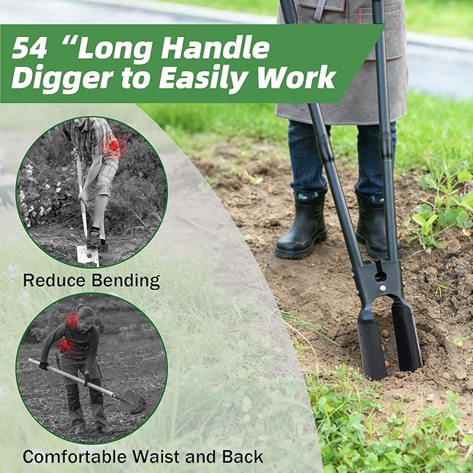 Post Hole Digger,54 Inch Heavy Duty Metal Hole Digger Tool for Digging,Grey Manual Tool for Transplant, Camping,Gardening.