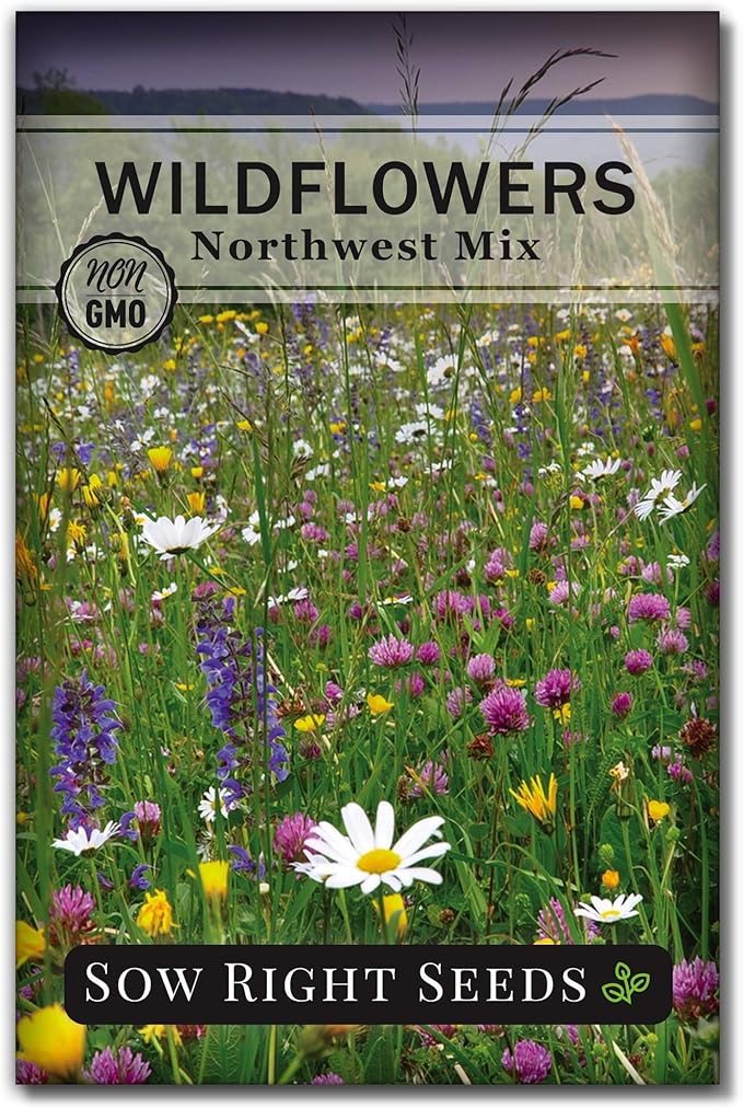 Sow Right Seeds - Wildflowers Seeds Mix for Planting in Northwest - Non-GMO Heirloom Varieties to Grow a Wild Flower Garden - Perennial and Annual Flowers to Attract Pollinators - Colorful Blooms (1)