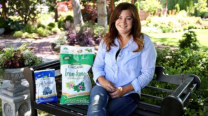 Espoma Organic Iron-Tone 3-0-3 Organic Fertilizer and Plant Food to Help Correct Iron Deficiency (Chlorosis). 20 lb. Bag. Turns Yellow to Green, Non Staining Iron
