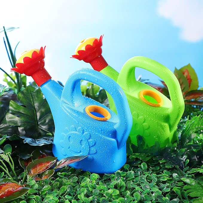 2pcs Watering Sun Flower Cartoon Watering Kettles Toy Garden Can Plastic Bucket Plant Sprinkling for (Random Color)