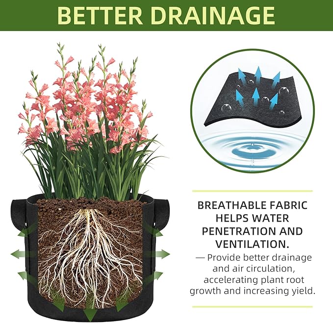 24 Pack 15 Gallon Grow Bags, Heavy Duty Thickened Aeration Fabric Pots with Handles for Vegetable/Flower/Plant