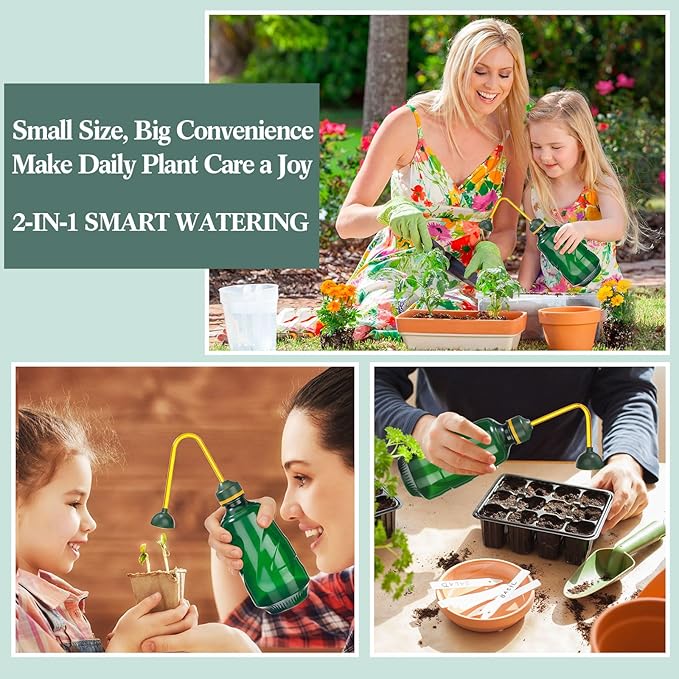 Reallnaive 6 Pcs Indoor Watering Can Set 1/2 Gallon Can 6.8 oz Spray Bottle 17 oz Squeeze Bottle Plant Watering Globes Soil Moisture Meter Small Spraying Sets for Indoor Outdoor(Mint Green)
