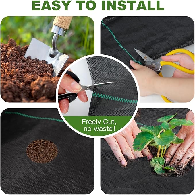 3FT×25FT Weed Barrier Fabric,Landscape Fabric,3.2oz Weed Barrier Fabric Heavy Duty,Weed Control Garden Cloth,Woven Geotextile Fabric for Garden Beds, Underlayment, with 8 U-Securing Pegs