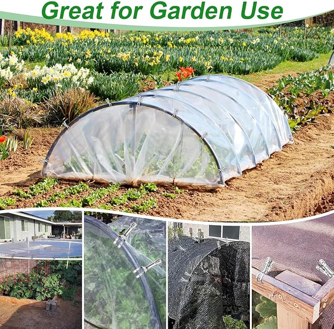 60-Pack Extra-Large Opening Garden Clips, Heavy Duty Stainless Steel Greenhouse Clamps for 3/4" to 2" Pipe - Securely Grips Row Cover, Frost Blanket, Bird Netting & Shade Cloth in High Winds