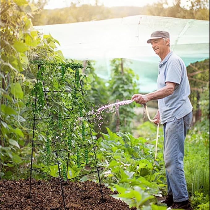 HPC Decor Cucumber Trellis for Raised Bed, 6 FT Tall Garden Trellis for Climbing Plant Outdoor, Metal A Frame Trellis with Climbing Net, Support for Vegetable, Grape, Tomato, Peas, Fruit, Vine.